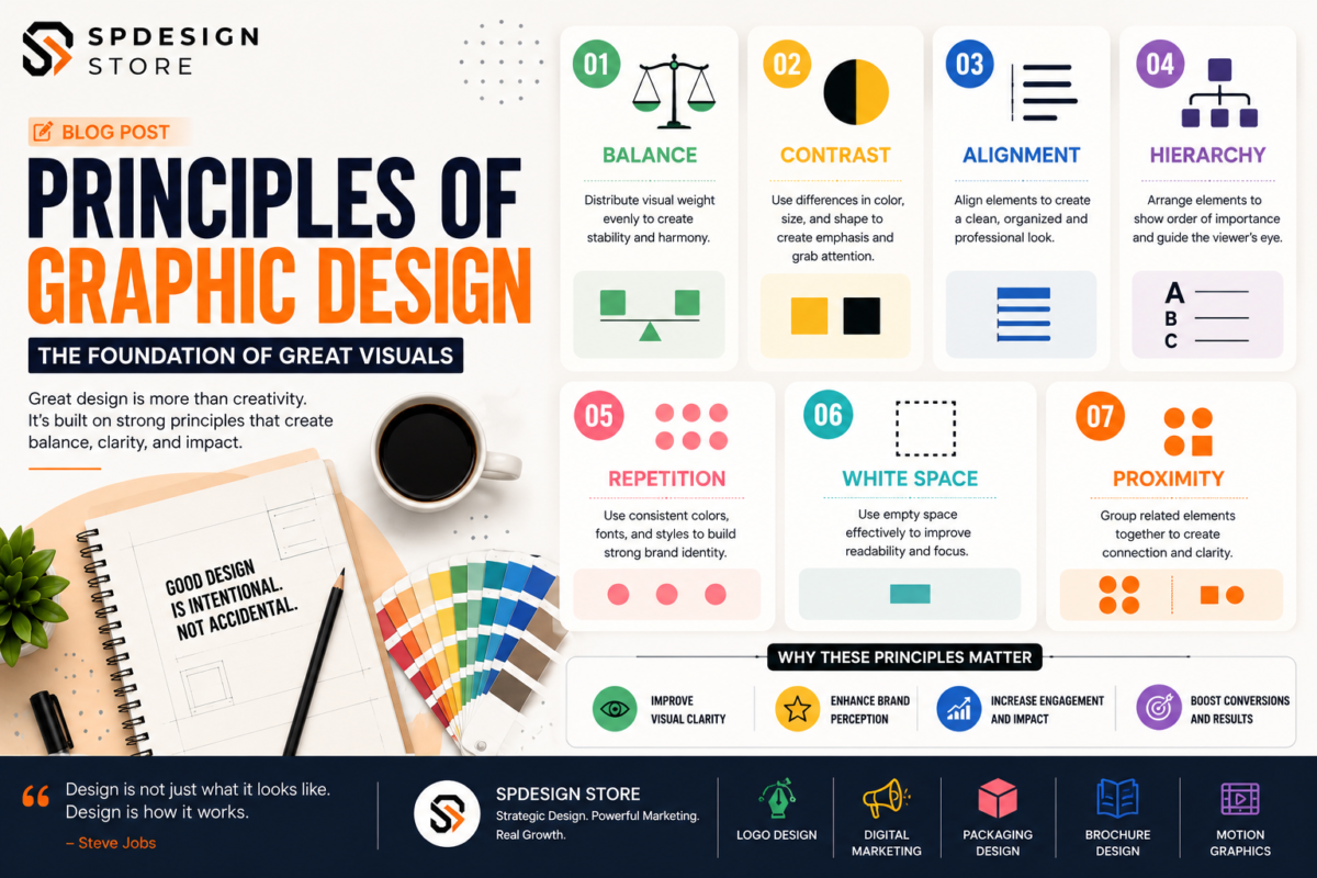 principles of graphic design including balance contrast alignment hierarchy infographic