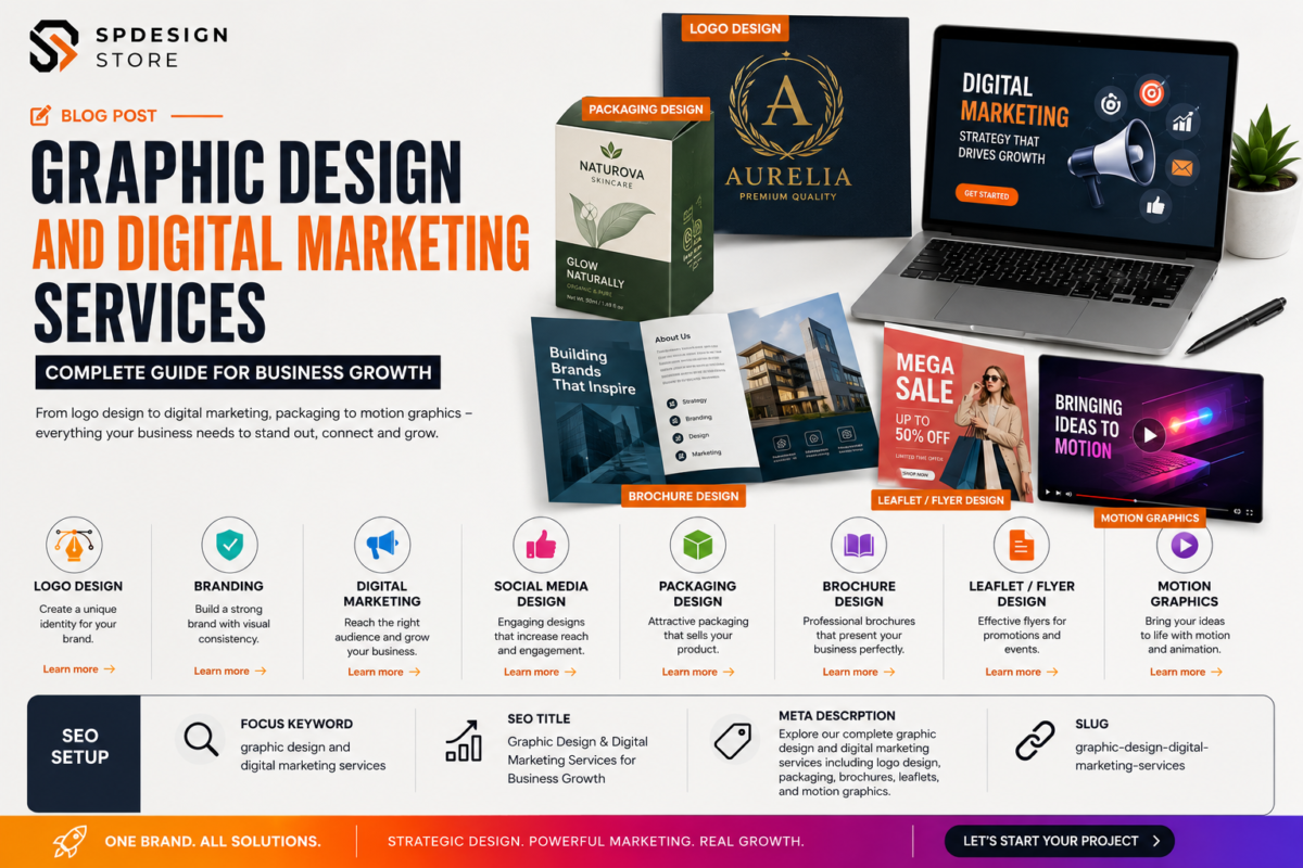 graphic design and digital marketing services including logo branding packaging brochure and motion graphics